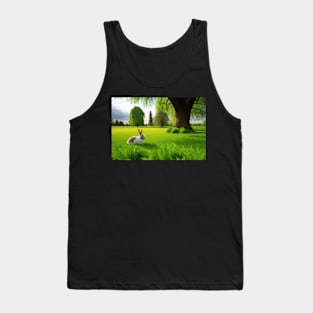 Meadow with rabbit landscape Tank Top